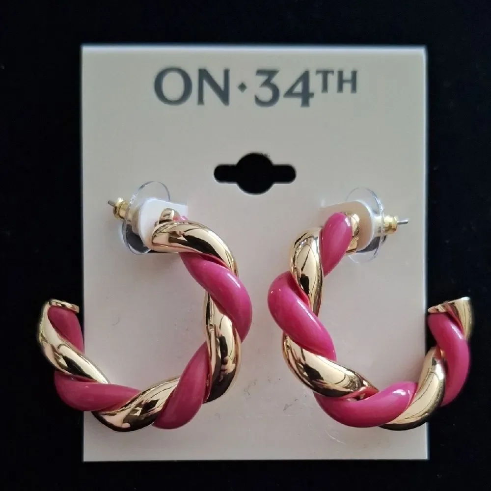 Vibrant Pink and Gold Spiral Hoop Earrings, ON 34TH